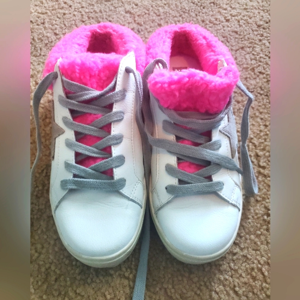 Steve Madden White Sneakers with Pink Fleece Lining
